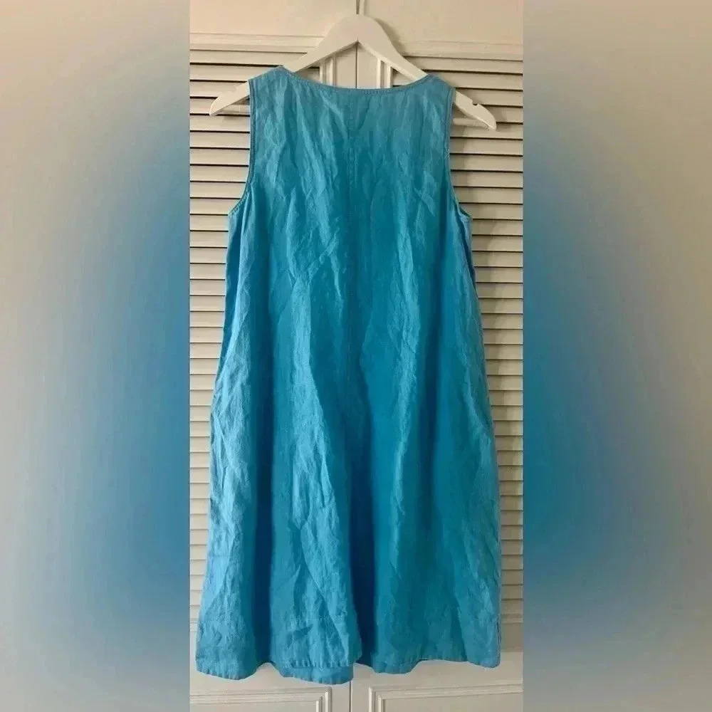 J Jill Dress Womens Blue Linen Shift Pockets Knee Length Lagenlook Capsule SZ S - Picture 2 of 6